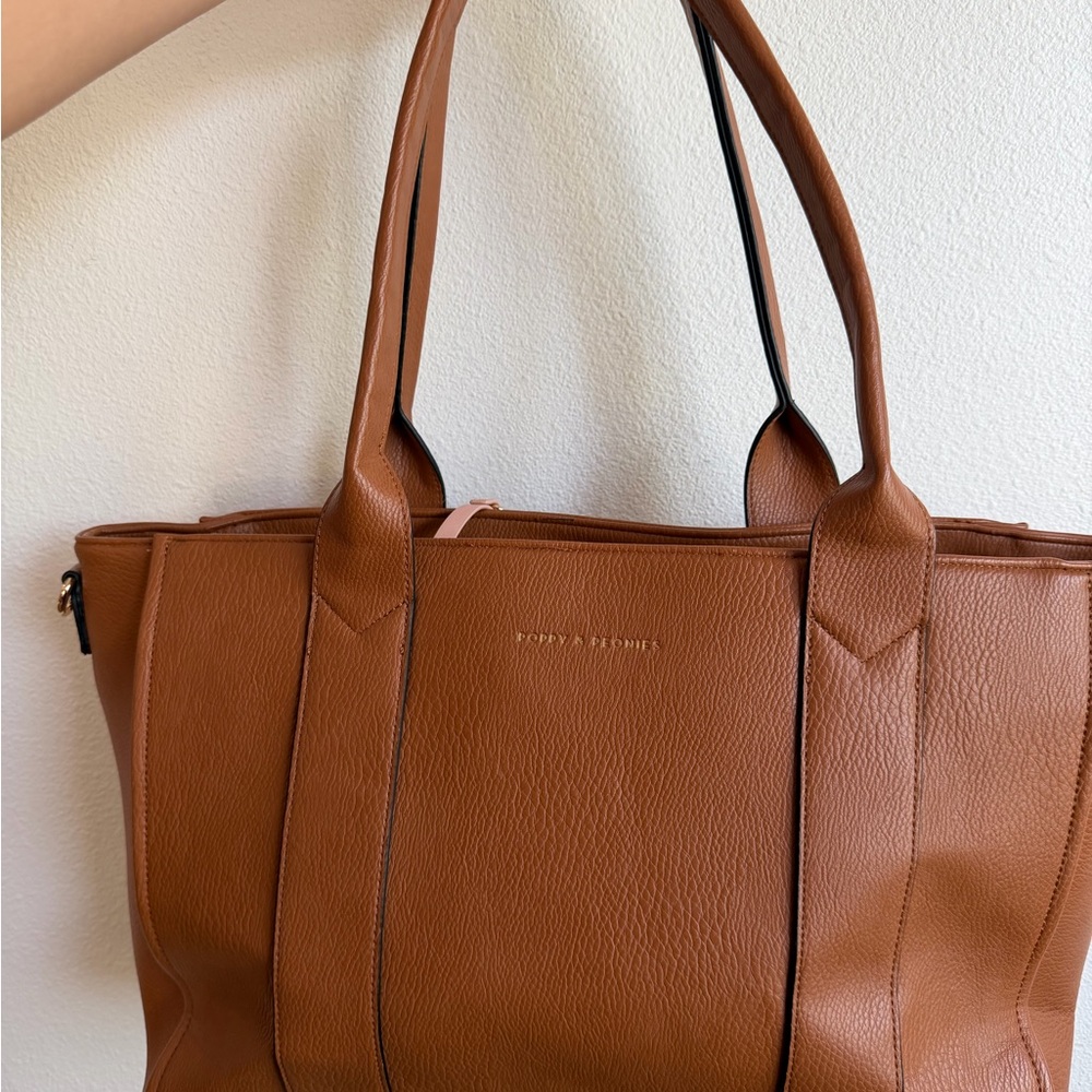 Poppy & Peonies Tan Leather Tote